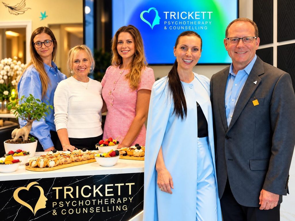 Trickett Counselling therapists Natasha Krsteva, Melissa Lansdell, Natalie Sherbatov and Marinela Trickett with Guelph MPP Mike Schreiner.